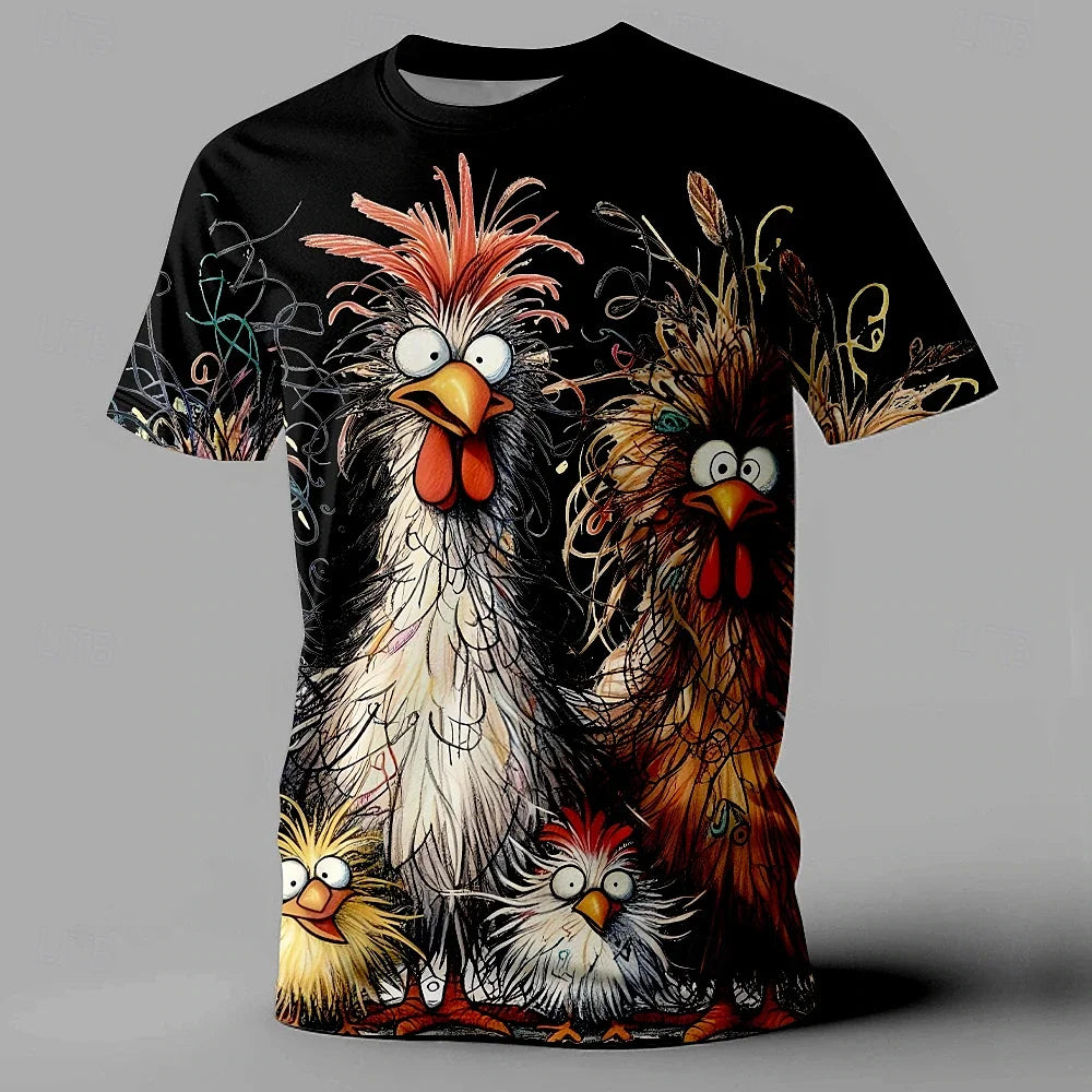 Funny animal chicken print casual T-shirt loose fit for men