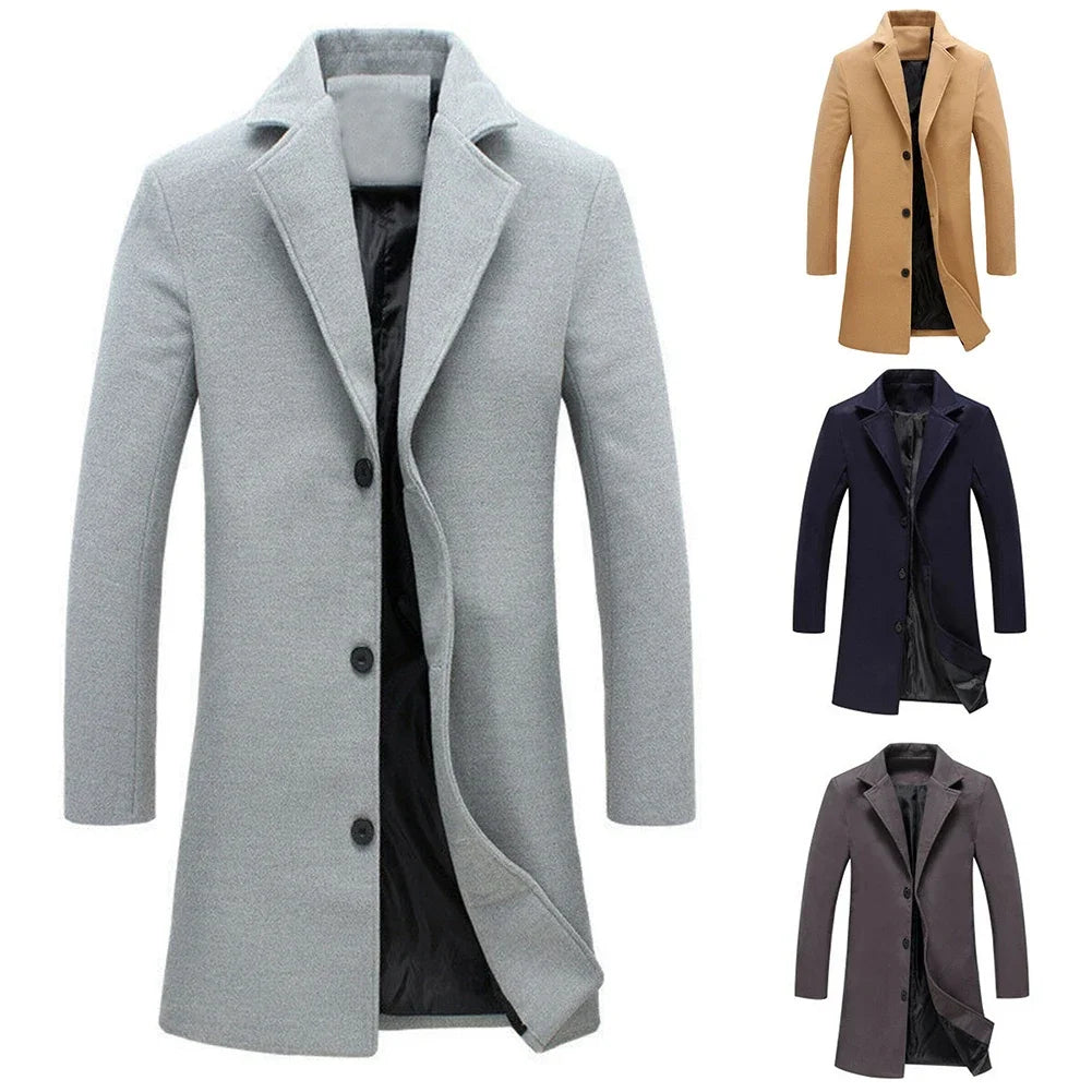 Gabe - men's long winter overcoat with classic lapel