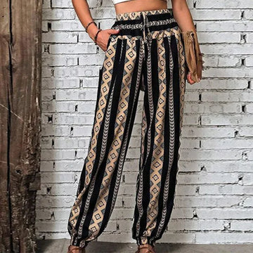 Jill -  black patterned wide trousers