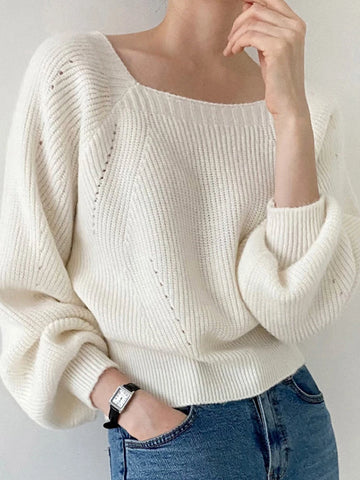 Vintage square collar loose sweater for women