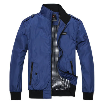 Men's lightweight windbreaker jacket with stand collar and pockets