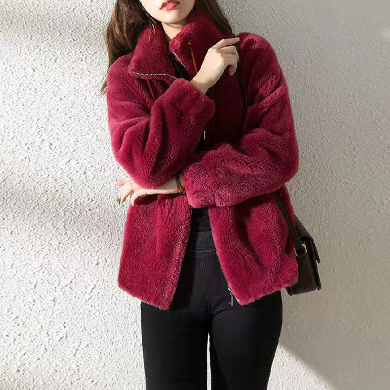 Women's winter plush stand collar jacket