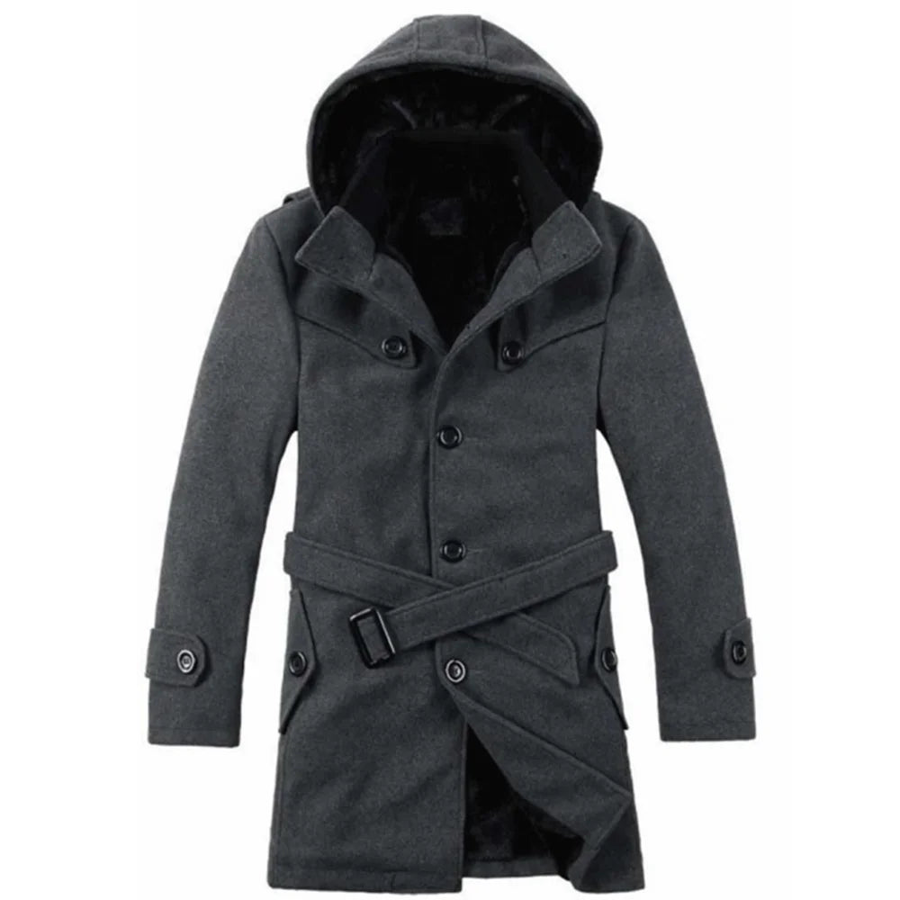 Armando - winter men's fleece hooded trench coat