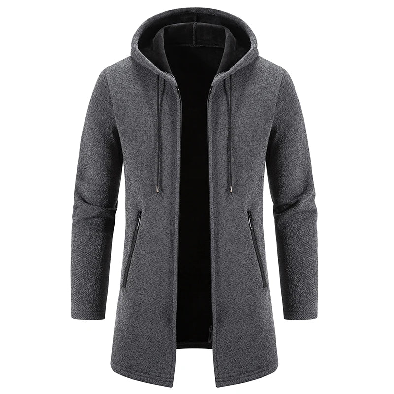 Men's long hooded cardigan