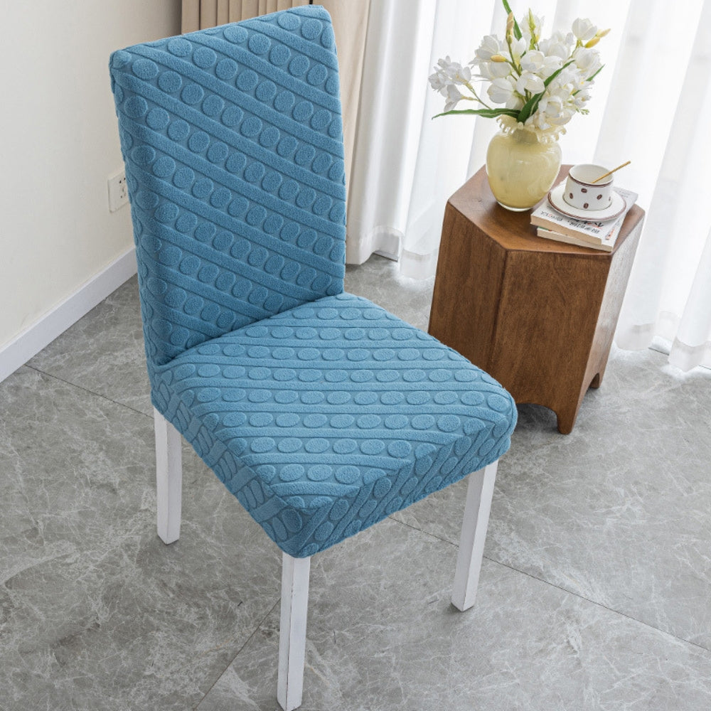 Form-Fitting Textured Knit Ruffled Dining Chair Cover