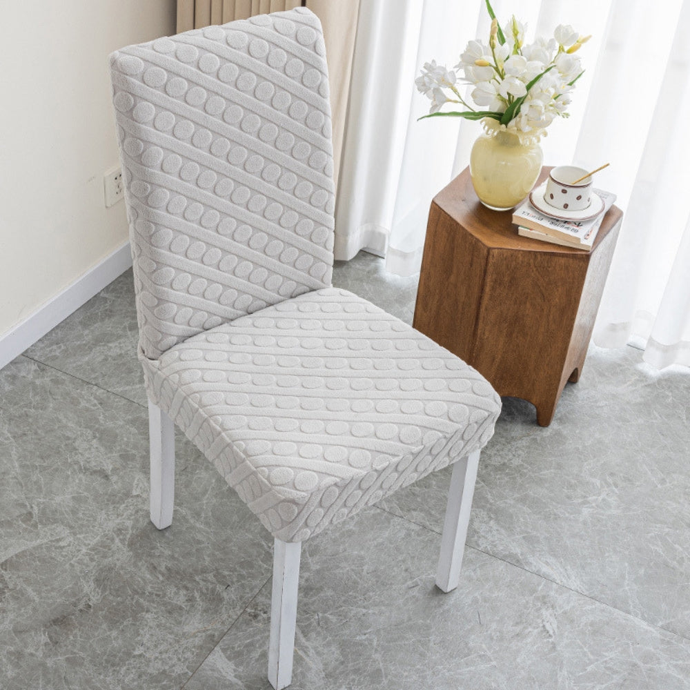 Form-Fitting Textured Knit Ruffled Dining Chair Cover