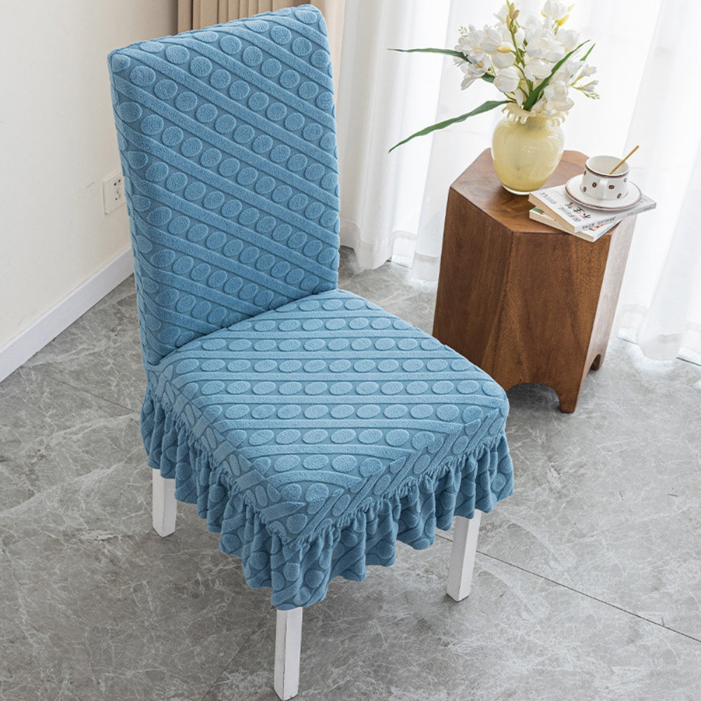 Form-Fitting Textured Knit Ruffled Dining Chair Cover