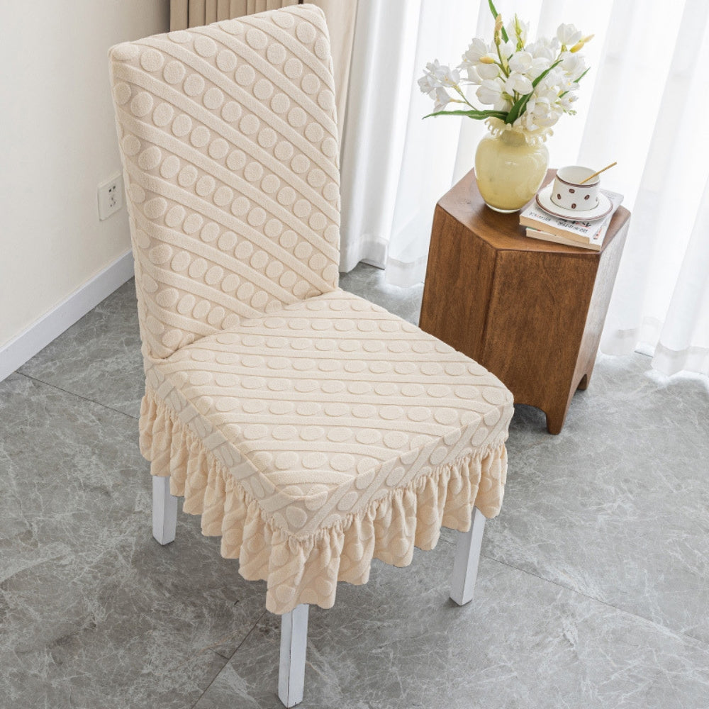 Form-Fitting Textured Knit Ruffled Dining Chair Cover
