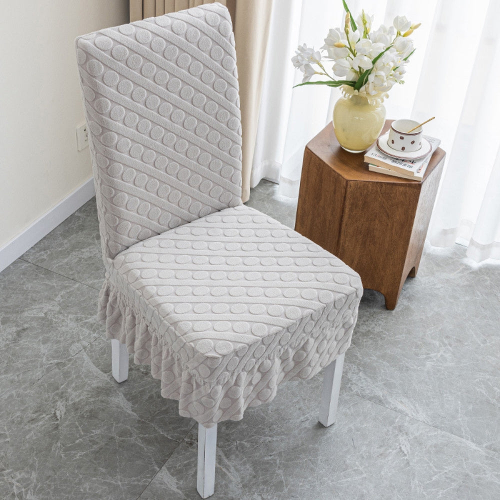 Form-Fitting Textured Knit Ruffled Dining Chair Cover