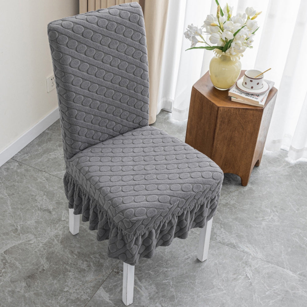 Form-Fitting Textured Knit Ruffled Dining Chair Cover