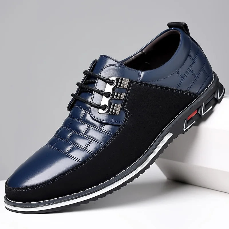 Men's Leather Dress Shoes - Textured Design - Lace-Up - Stylish & Comfortable