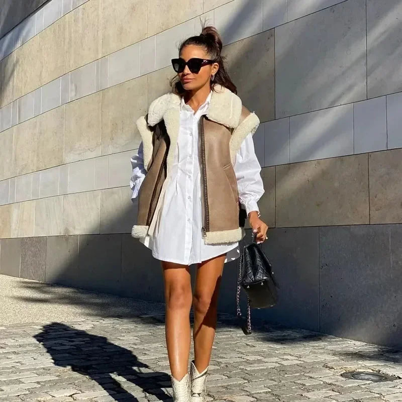 Women's sleeveless fur vest coat