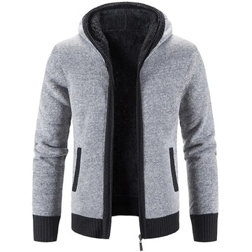 Men's fleece-lined hooded cardigan with zipper