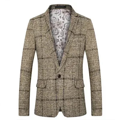 Men’s Plaid Blazer - Slim Fit - Single-Breasted - Notched Lapel - Two-Button Closure