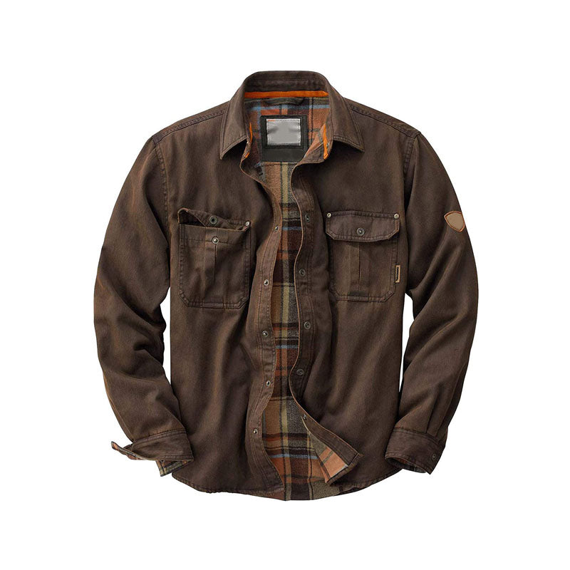 Men's rugged plaid-lined button-up jacket