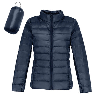 Women's ultra-lightweight down jacket with stand collar