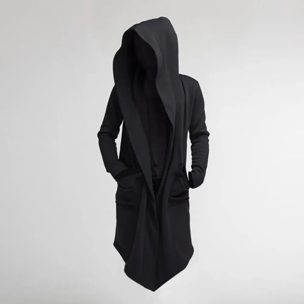 Men’s Hooded Cardigan – Relaxed Draped Fit – Asymmetrical Hem – Knit Open Front