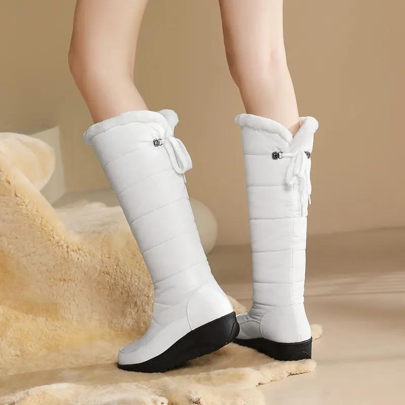 Women's casual fashion high boots lace-up winter snow boots with medium heel