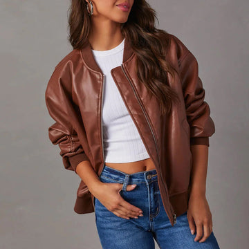 Women’s Bomber Jacket – Oversized Fit – Glossy Finish – Zip Front – Ribbed Trim