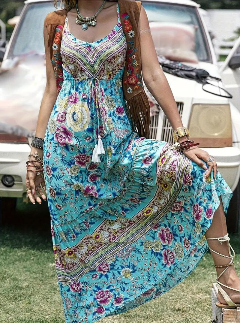 Women's floral bohemian maxi dress for festival vibes