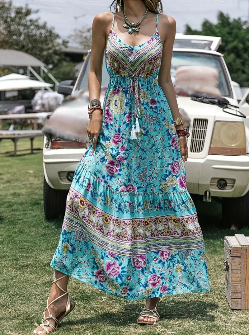 Women's floral bohemian maxi dress for festival vibes