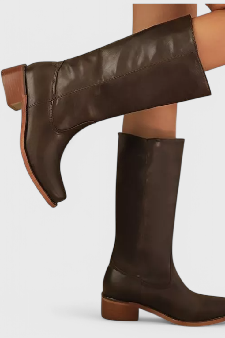 Lily Faux Leather Knee-High Boots | Block Heel Square Toe Boots