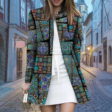 Women's mosaic-patterned long coat