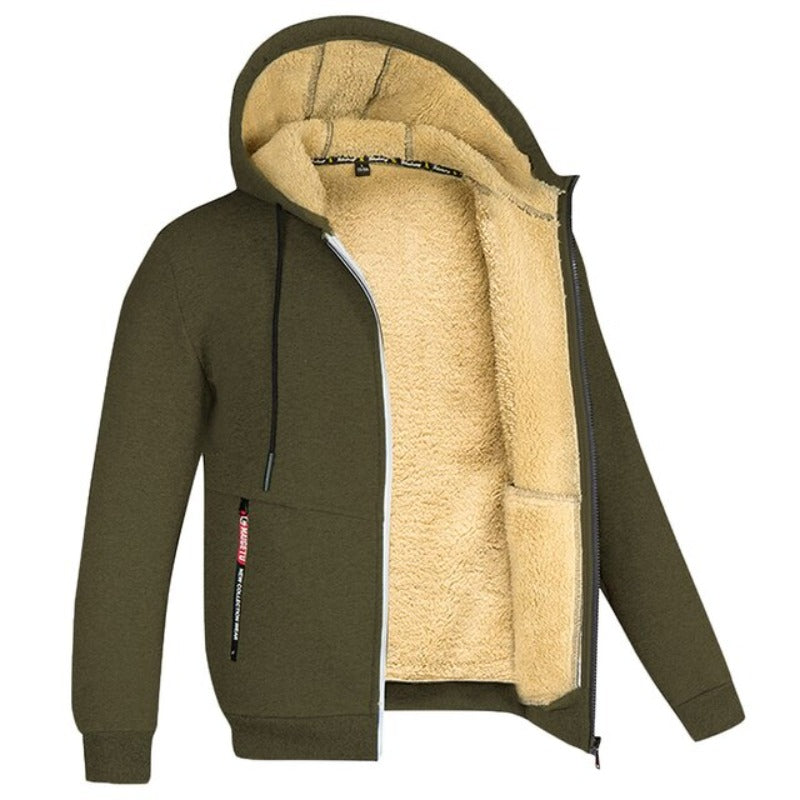 Men's fleece-lined hoodie jacket for casual warmth