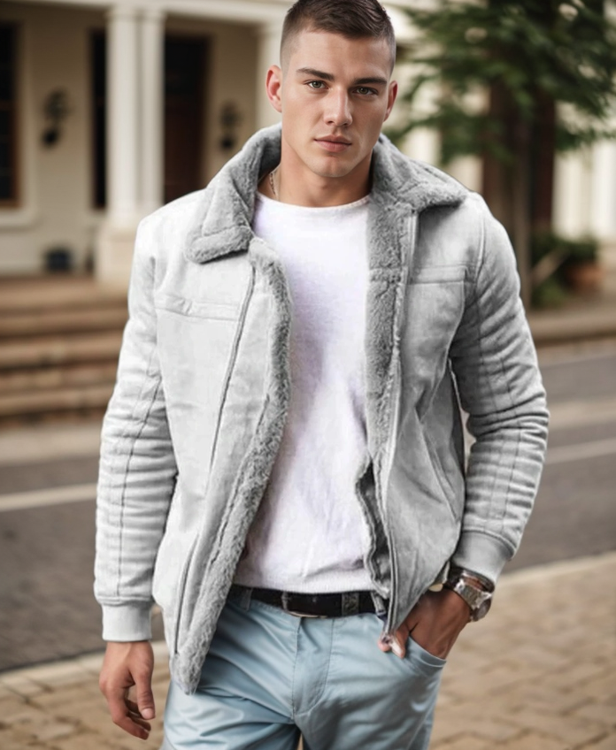 Men's Shearling-Lined Winter Jacket - Warm Faux Leather Coat with Stylish Design