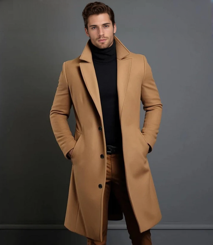 Warm notch lapel trench coat for men