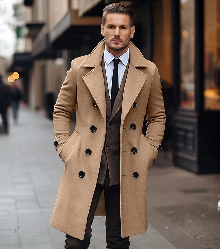 Men's classic double-breasted trench coat