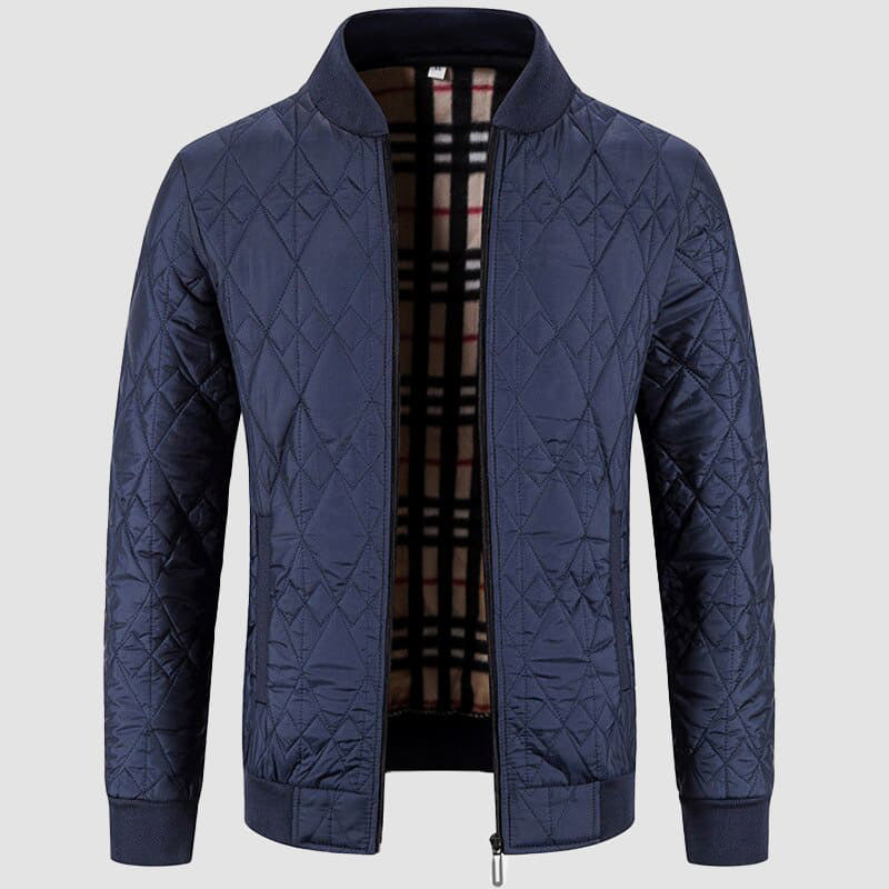 Men’s Quilted Jacket – Diamond Pattern – Ribbed Trim – Regular Fit