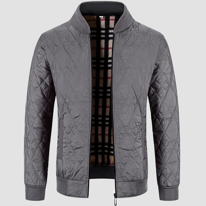 Men’s Quilted Jacket – Diamond Pattern – Ribbed Trim – Regular Fit