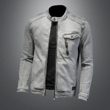 Men’s retro denim jacket with stand collar