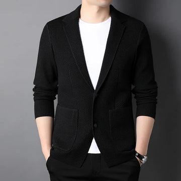 Men’s Knit Blazer - Tailored Fit - Notched Lapel - Single-Breasted Two-Button - Casual Smart Wear