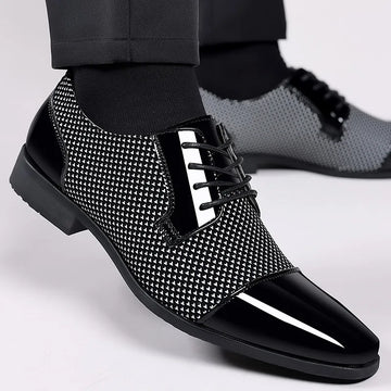 Men’s Oxford Dress Shoes - Patent Look - Lace-Up - Geometric Pattern - Formal Wear