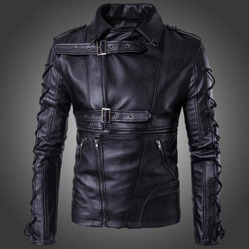 Men's gothic leather jacket with buckles & straps