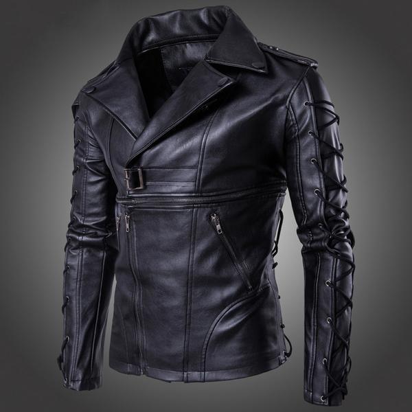 Men's gothic leather jacket with buckles & straps