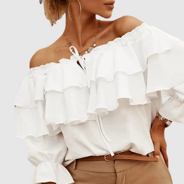 Magdalene - off-shoulder ruffle long sleeve blouses layered tops