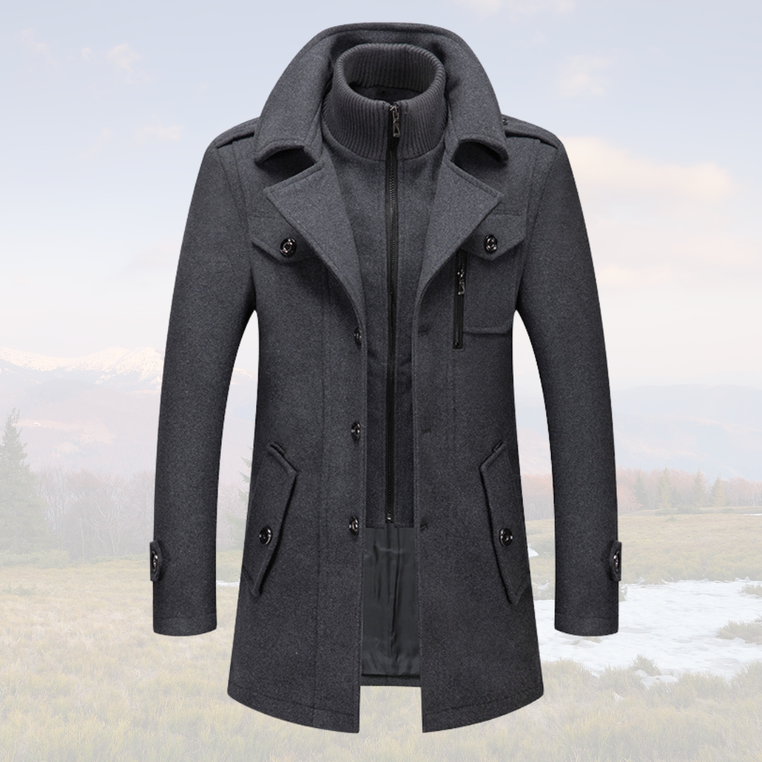 Dominik - Men's Double Collar Winter Coat | Stylish Wool Blend, Warm & Functional Outerwear