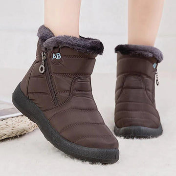 Women's waterproof warm snow boots with flat heel and side zipper