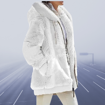 Women's zip-up jacket with fluffy collar and hood