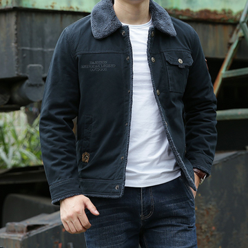 Men's fleece-lined denim jacket for winter warmth