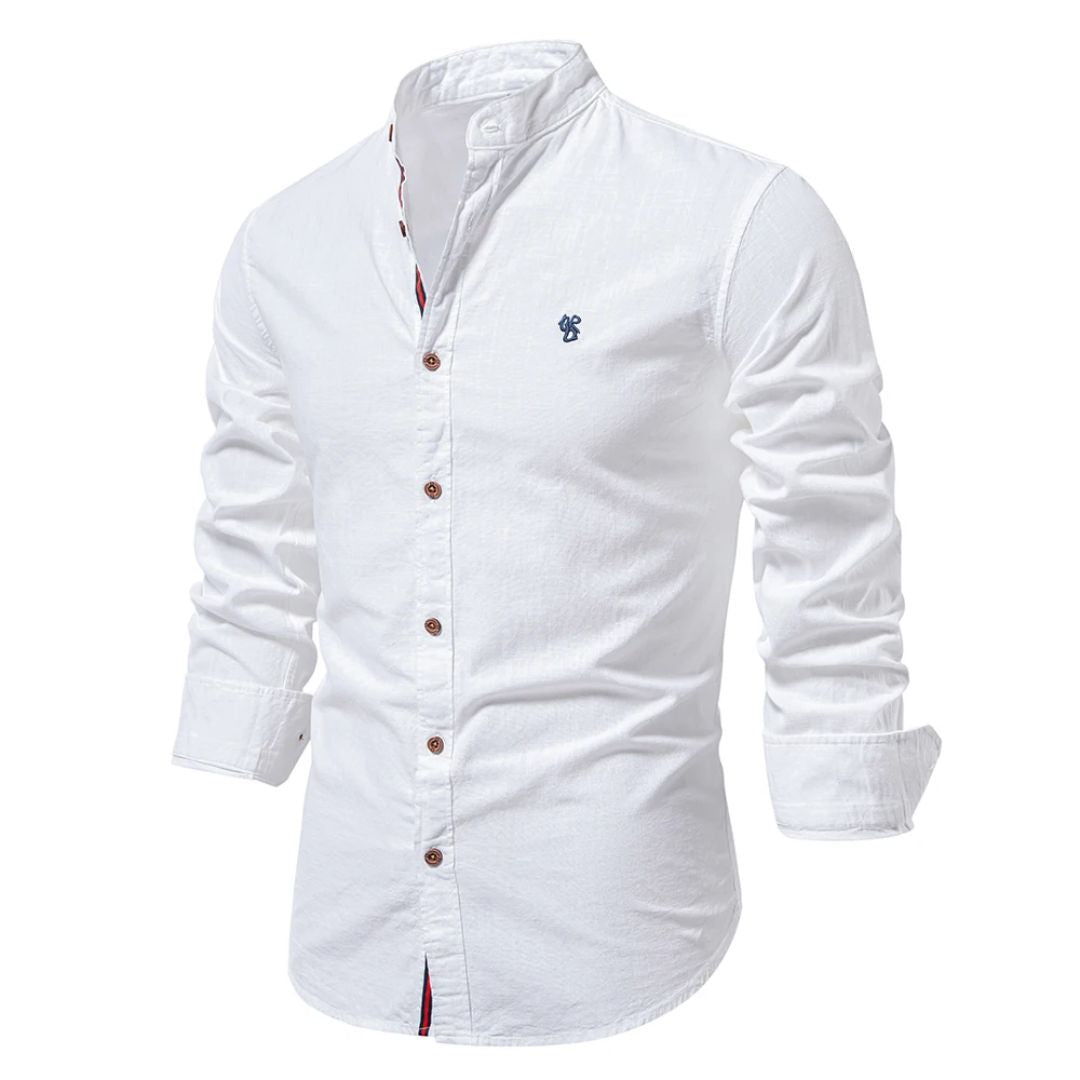 Eleonora Regular Fit Band Collar Shirt | Button Front Contrast Trim Shirt