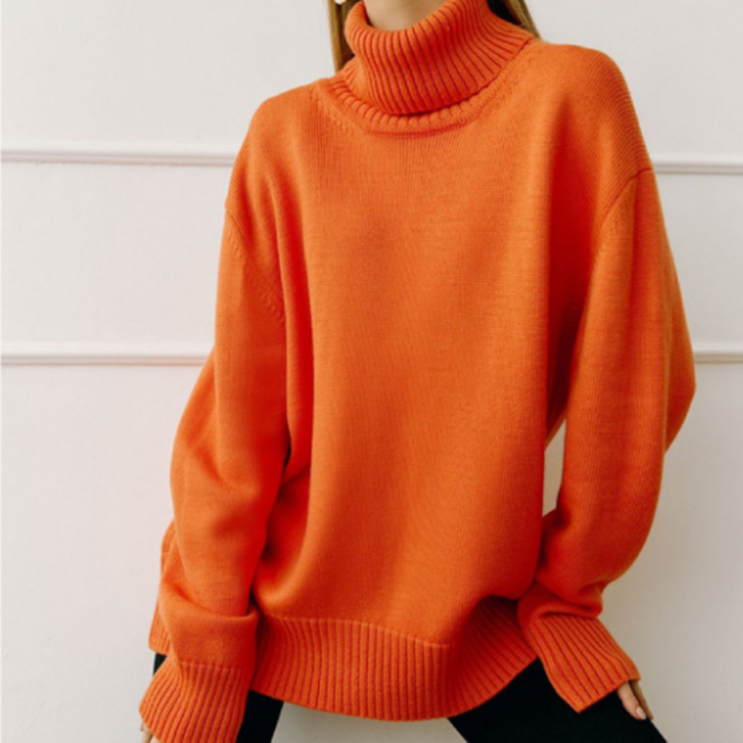 Women's high-low oversized turtleneck sweater