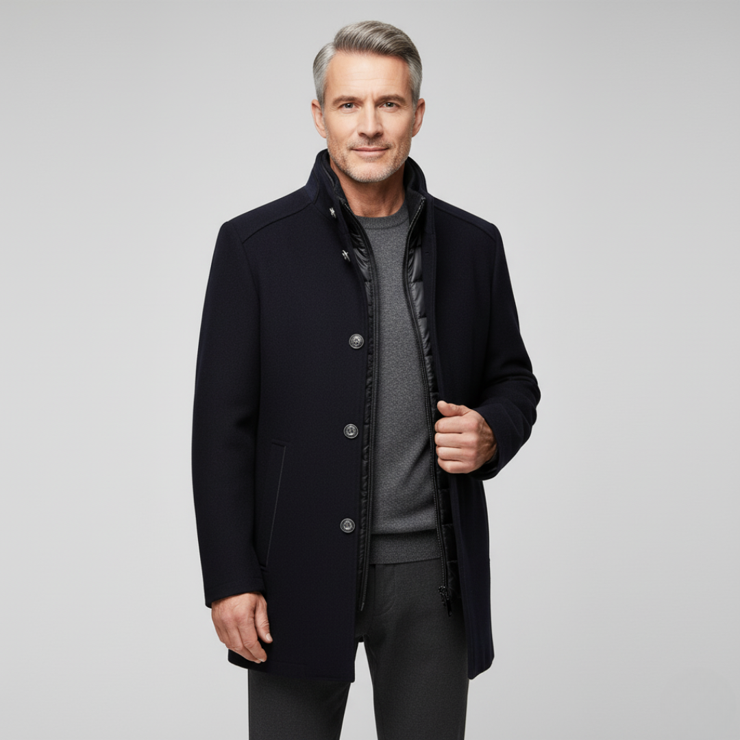 Long Sleeve Winter Wool Overcoat - Warm Button-Up Jacket, Stylish Formal Outerwear