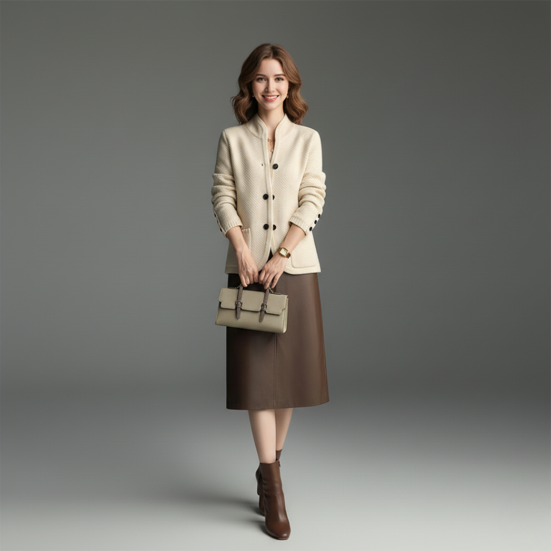 "Elise Leroy" Textured Knit Button-Up Cardigan