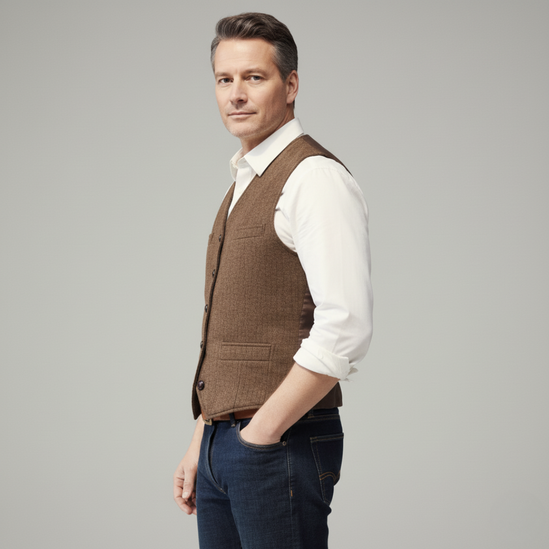 Classic Herringbone Vest - Sharp British Style for Weddings & Work