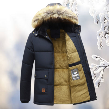 Men's warm winter parka with fur hood