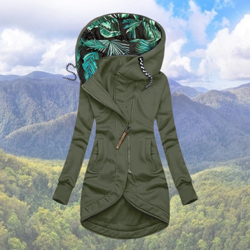 Women's long hooded zipper jacket for outdoor adventures